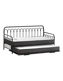 Oikiture Trundle Bed Frame Daybed Single Size Metal Base Black with Mattress x2