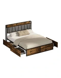 Oikiture Queen Metal Bed Frame Storage Headboard AC USB Charge