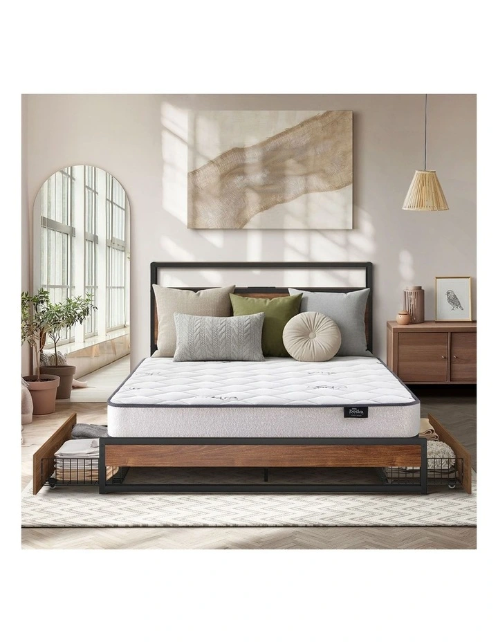 Oikiture Metal Bed Frame Double Size LED 2 Storage Drawers USB with Mattress image 5