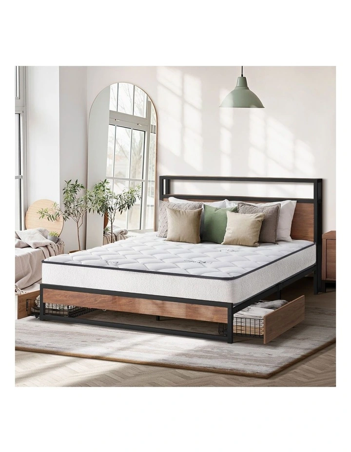 Oikiture Metal Bed Frame Double Size LED 2 Storage Drawers USB with Mattress image 7