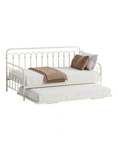 Oikiture Trundle Bed Frame Daybed Single Size Base Metal Single Beds x2 Beige