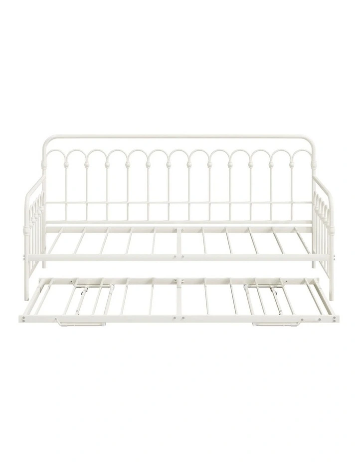 Oikiture Trundle Bed Frame Daybed Single Size Base Metal Single Beds x2 Beige image 2