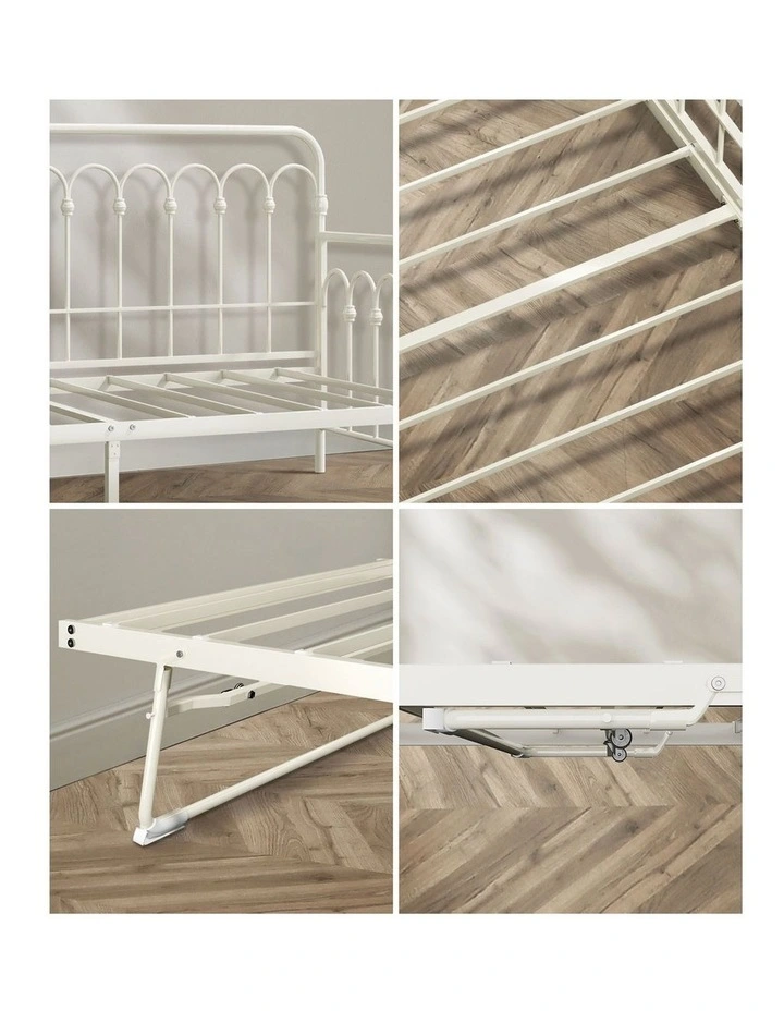 Oikiture Trundle Bed Frame Daybed Single Size Base Metal Single Beds x2 Beige image 6