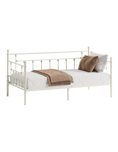 Oikiture Metal Daybed Frame Single Size Steel Slat Support Sofa Bed Beige