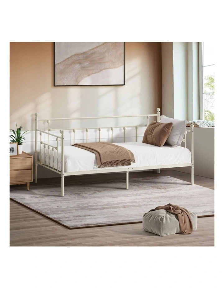 Oikiture Metal Daybed Frame Single Size Steel Slat Support Sofa Bed Beige image 4