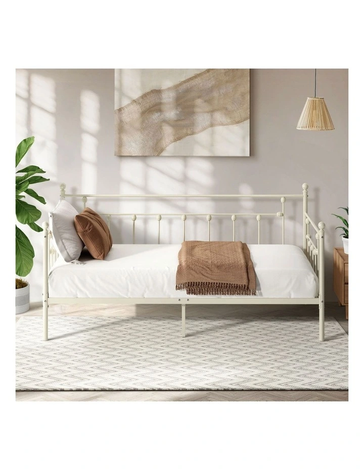 Oikiture Metal Daybed Frame Single Size Steel Slat Support Sofa Bed Beige image 5