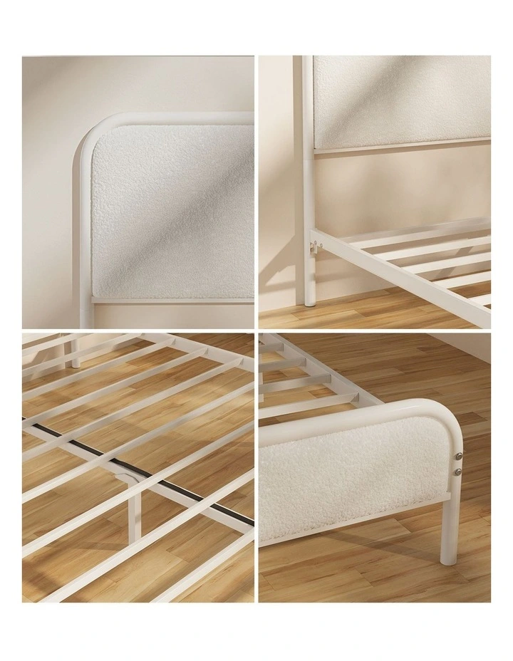 Oikiture Metal Bed Frame Double Size Tufted Bedhead Boucle Fabric Beige image 6