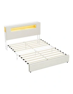 Oikiture Bed Frame Double Size with LED Lights USB Charging Storage Headboad