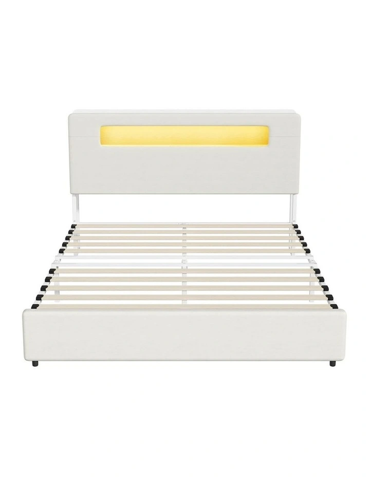 Oikiture Bed Frame Double Size with LED Lights USB Charging Storage Headboad image 2