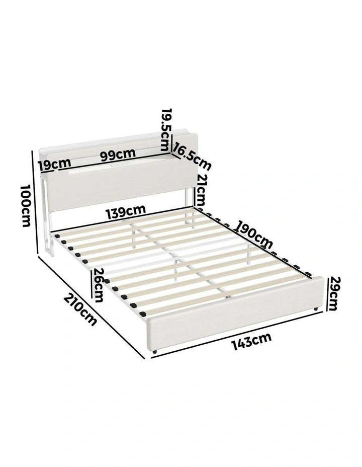 Oikiture Bed Frame Double Size with LED Lights USB Charging Storage Headboad image 3