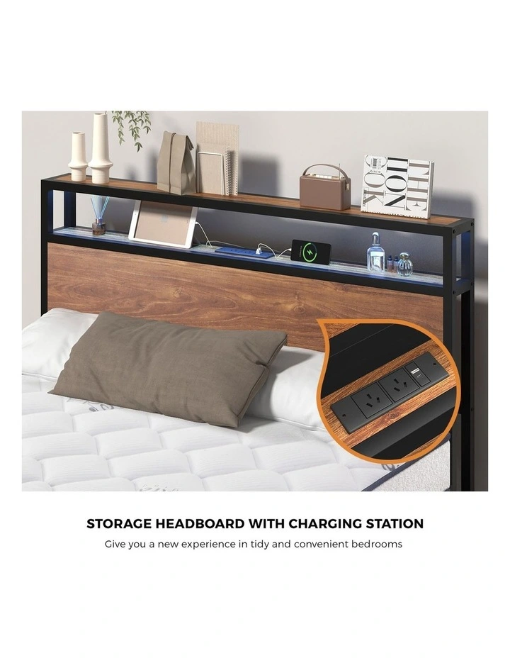 Oikiture Metal Bed Frame King Size LED Storage USB with Mattress image 6