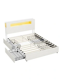 Oikiture Bed Frame 4 Drawers Queen Size with LED Charging Storage Bedhead