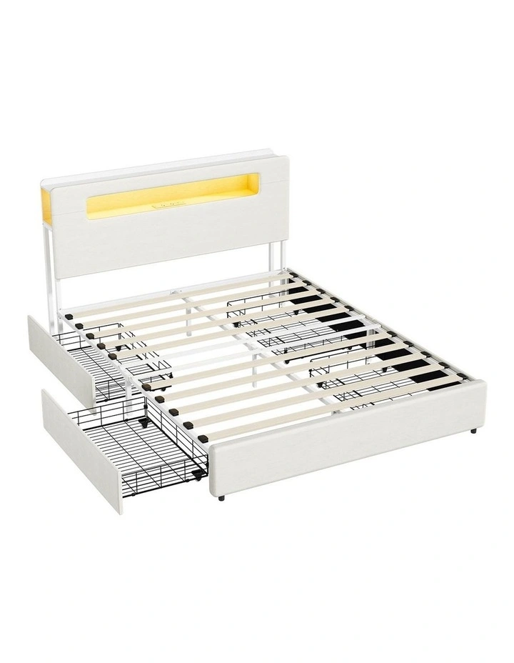 Oikiture Bed Frame 4 Drawers Queen Size with LED Charging Storage Bedhead image 1