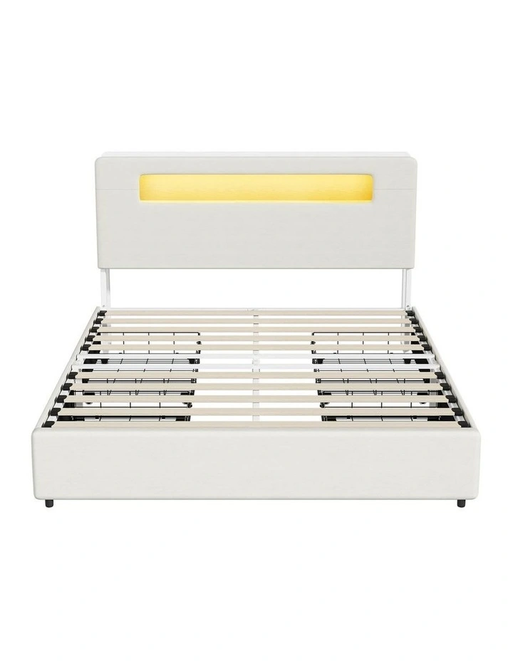 Oikiture Bed Frame 4 Drawers Queen Size with LED Charging Storage Bedhead image 2