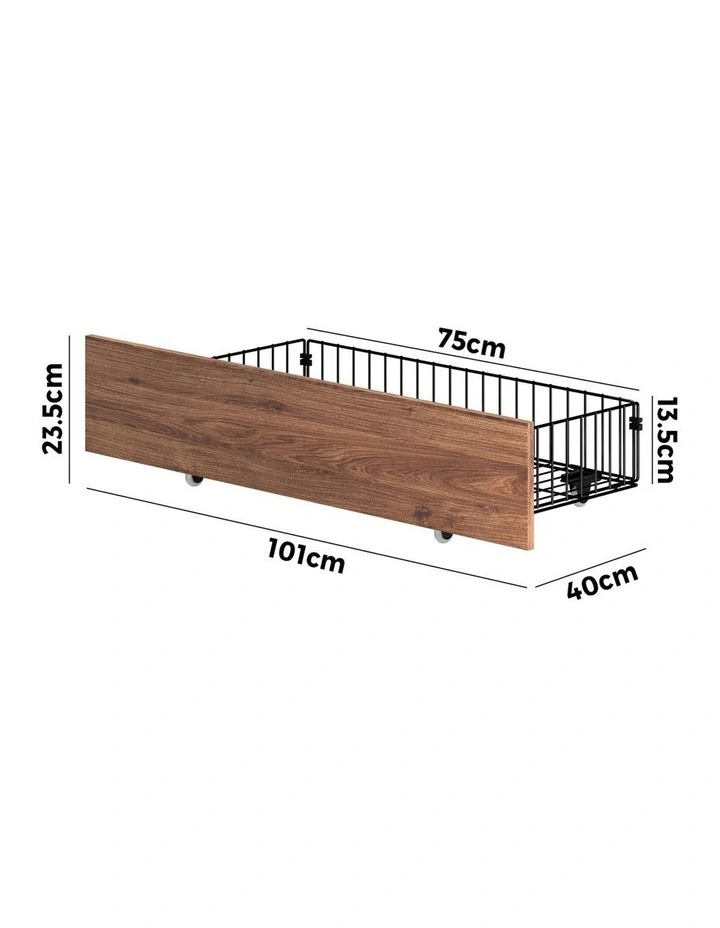 Oikiture 2x Bed Frame Storage Drawers with Wheels Metal Brown image 3
