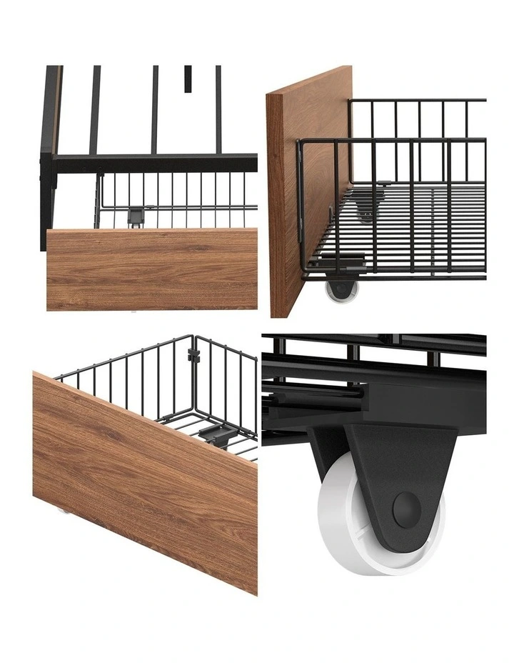 Oikiture 2x Bed Frame Storage Drawers with Wheels Metal Brown image 6