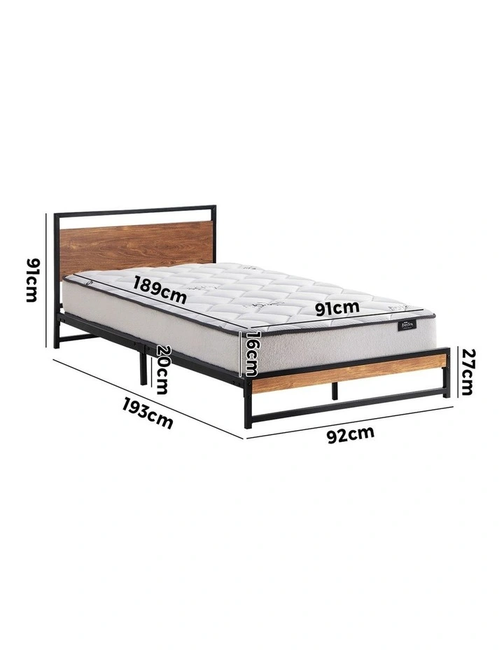 Oikiture Metal Bed Frame Single Size Beds Platform with Mattress image 3