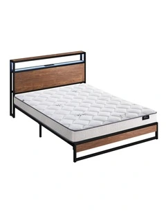 Oikiture Metal Bed Frame Double Size LED Storage USB with Mattress