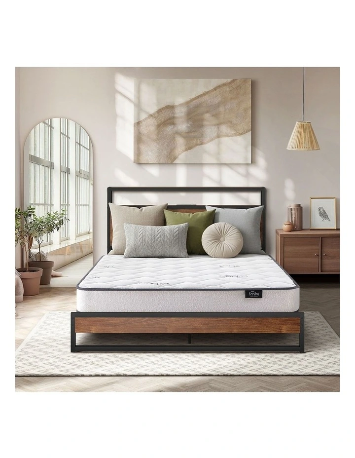 Oikiture Metal Bed Frame Double Size LED Storage USB with Mattress image 5