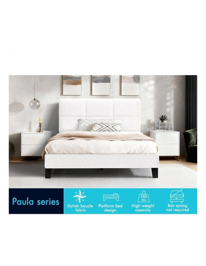 Bed Frame Single Size Tufted Headboard Boucle image 3