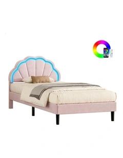 Bed Frame King Single LED Adjustable Headboard Velvet Pink