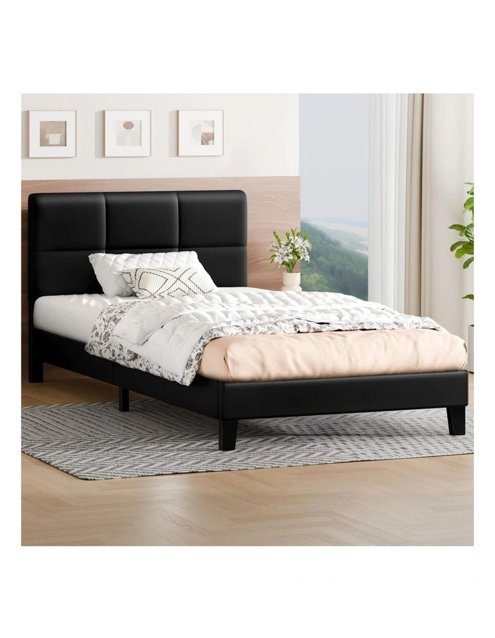 Bed Frame King Single Tufted Headboard Leather image 2