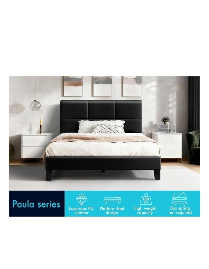 Bed Frame King Single Tufted Headboard Leather image 3
