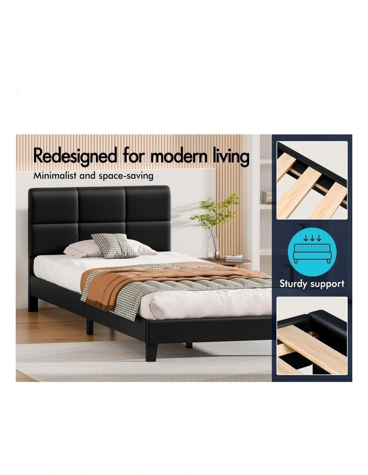 Bed Frame King Single Tufted Headboard Leather image 4