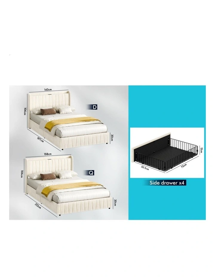 Bed Frame Queen Storage Drawers Charging Station Velvet Beige image 7