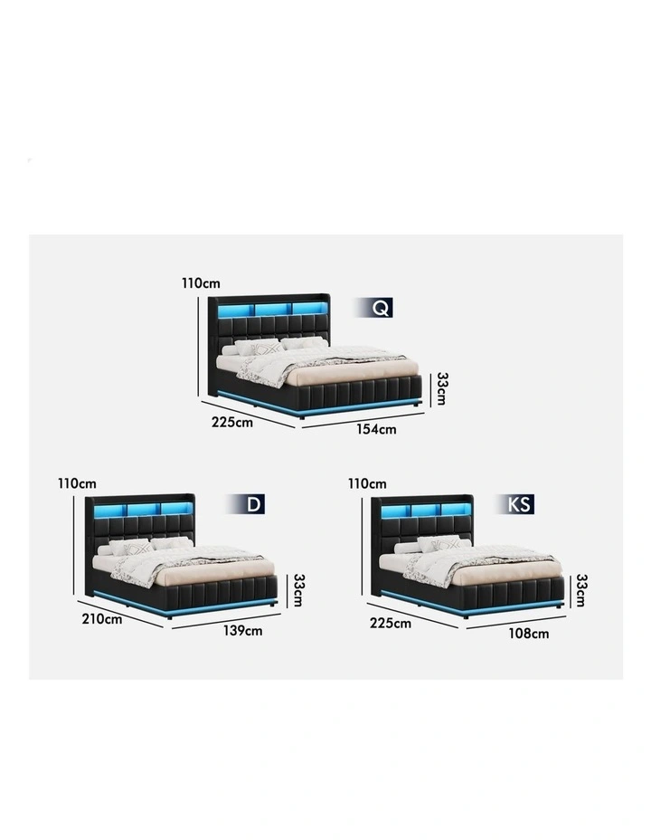 Bed Frame King Single LED Gas Lift Base Storage Leather image 6