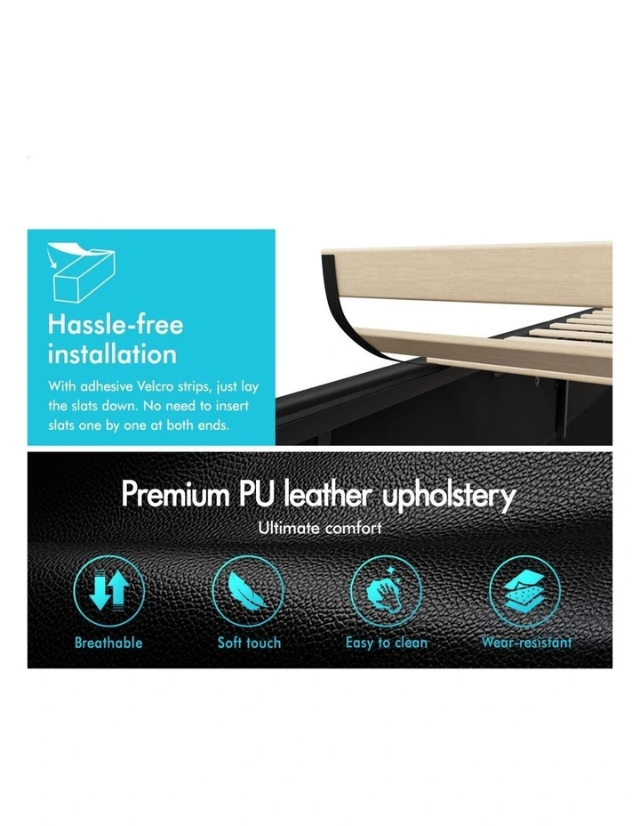 Bed Frame King Single LED Gas Lift Base Storage Leather image 7