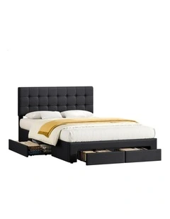 Bed Frame King 4 Storage Drawers Adjustable Headboard Charcoal