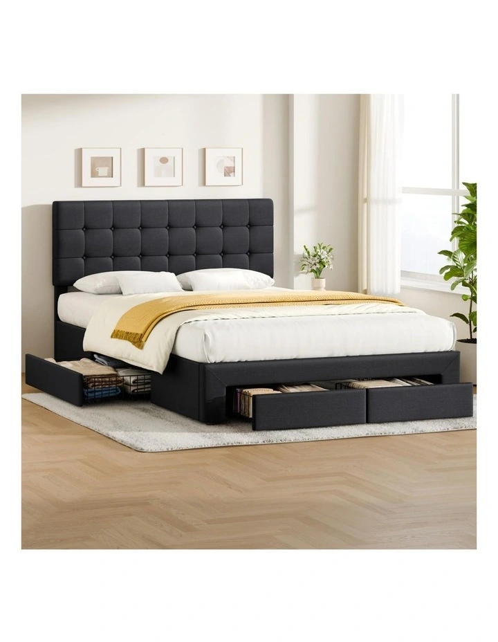 Bed Frame King 4 Storage Drawers Adjustable Headboard Charcoal image 2
