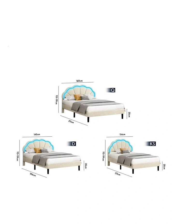 Bed Frame Double LED Adjustable Headboard Velvet Beige image 7