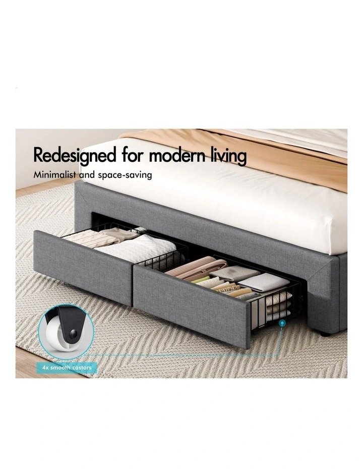 Bed Frame Double 4 Storage Drawers Adjustable Headboard Grey image 4