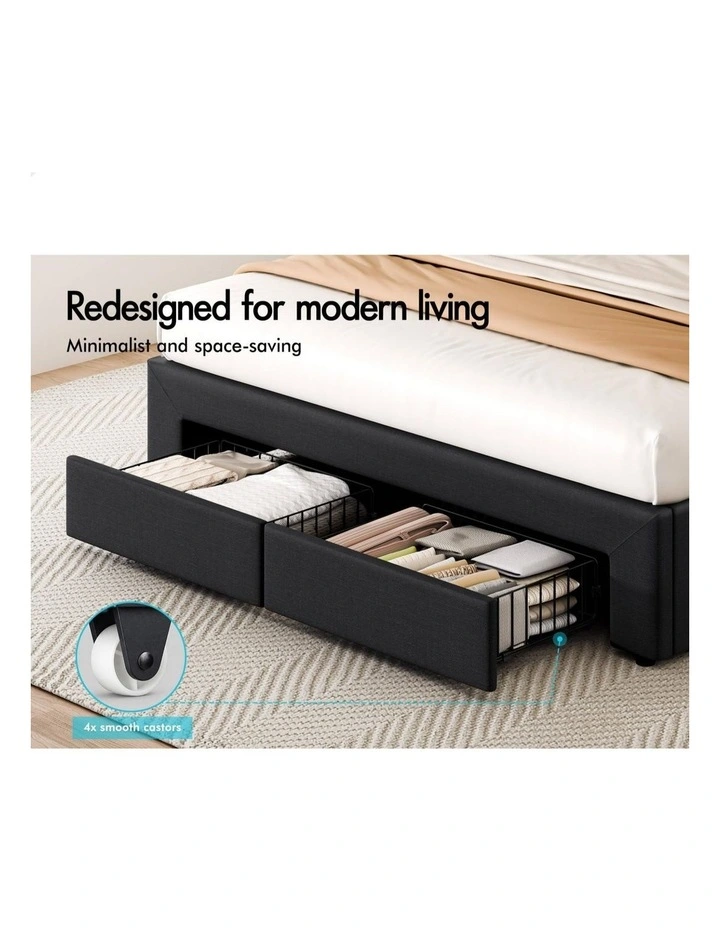 Bed Frame Double 4 Storage Drawers Adjustable Headboard Charcoal image 4