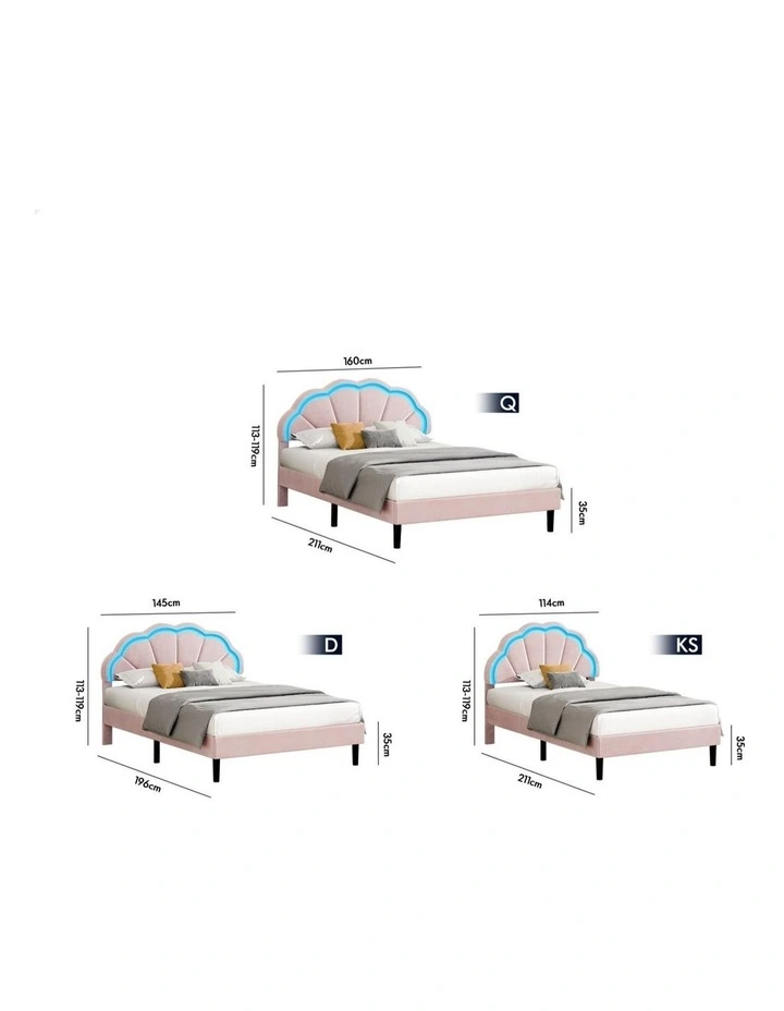 Bed Frame Double LED Adjustable Headboard Velvet Pink image 7