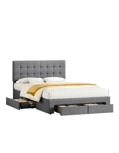 Bed Frame King 4 Storage Drawers Adjustable Headboard Grey