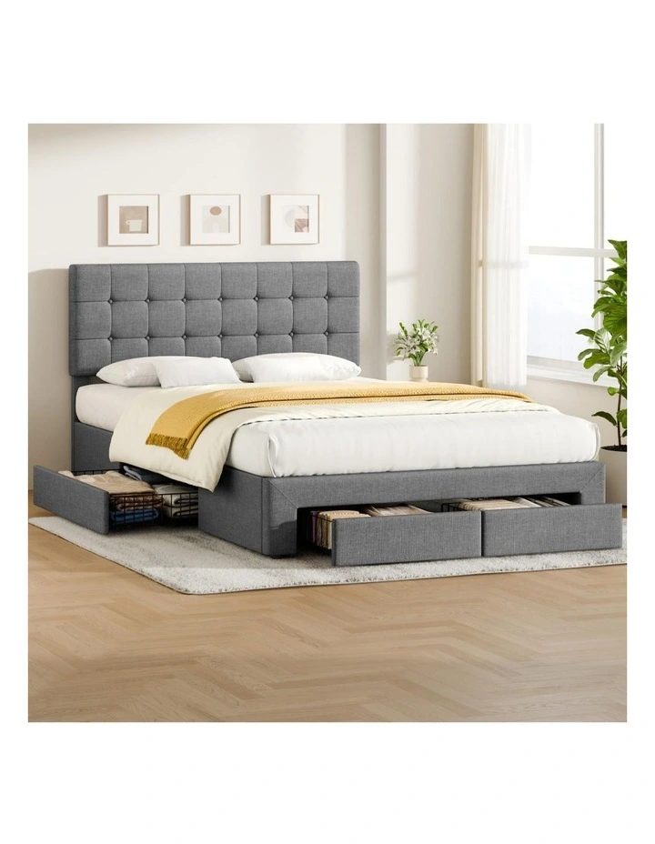 Bed Frame King 4 Storage Drawers Adjustable Headboard Grey image 2