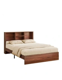 Wooden Bed Frame Queen with Bookshelf