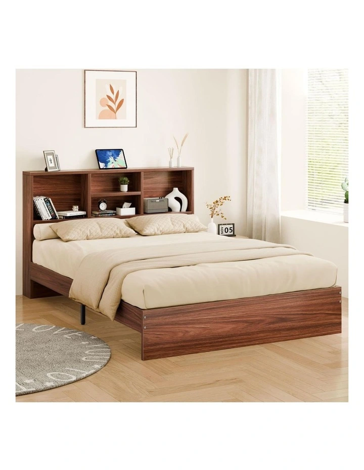Wooden Bed Frame Queen with Bookshelf image 2
