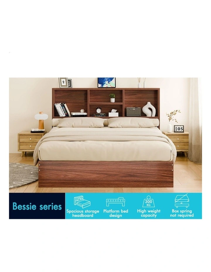 Wooden Bed Frame Queen with Bookshelf image 3