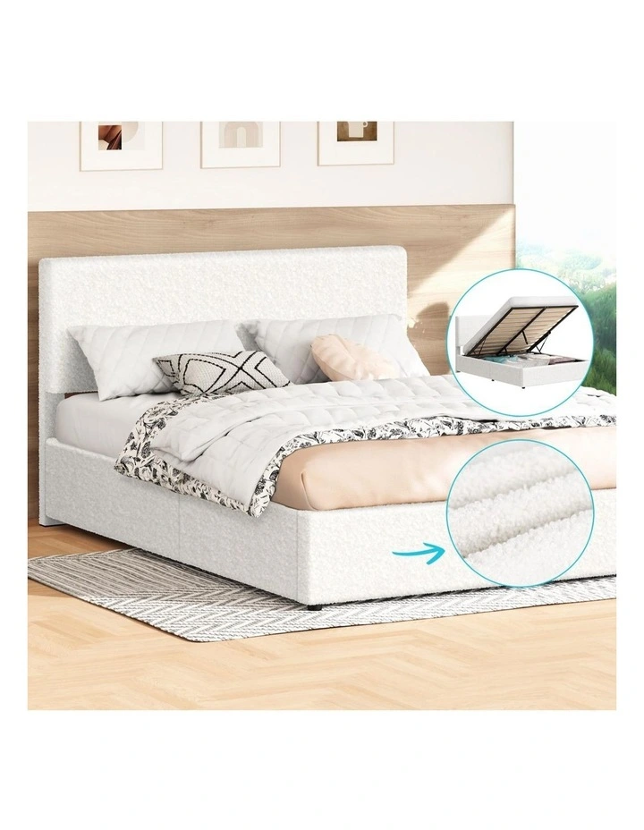 Bed Frame Double Gas Lift Adjustable Headboard Storage Boucle image 2