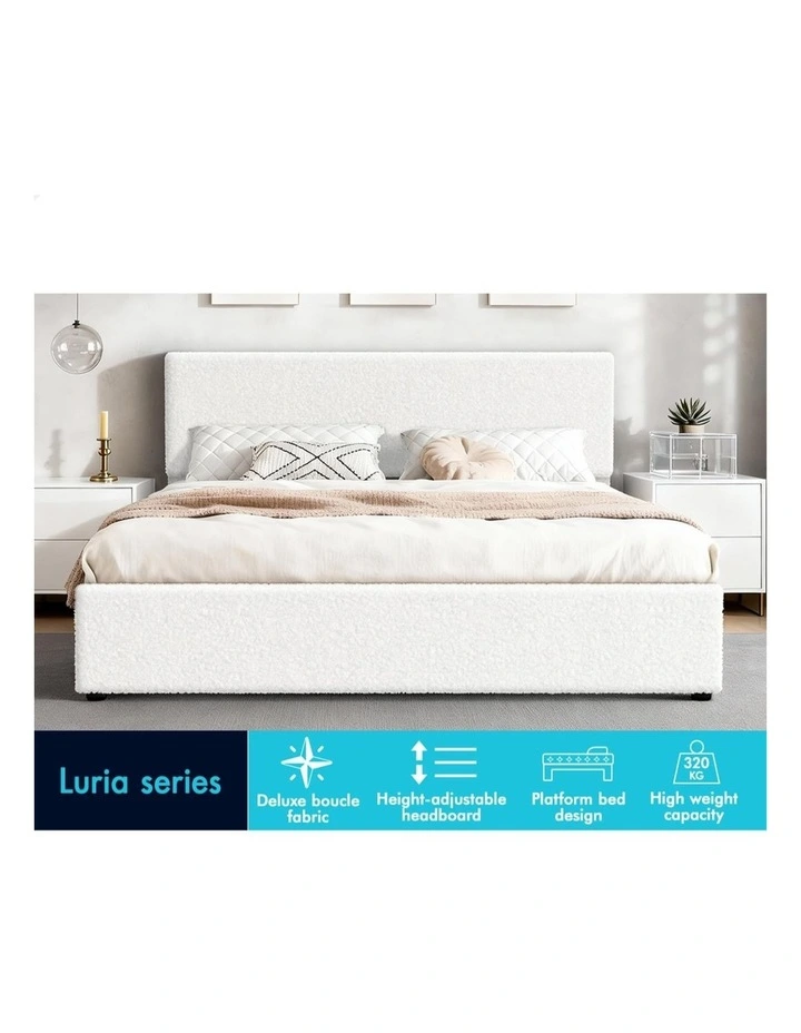 Bed Frame Double Gas Lift Adjustable Headboard Storage Boucle image 3
