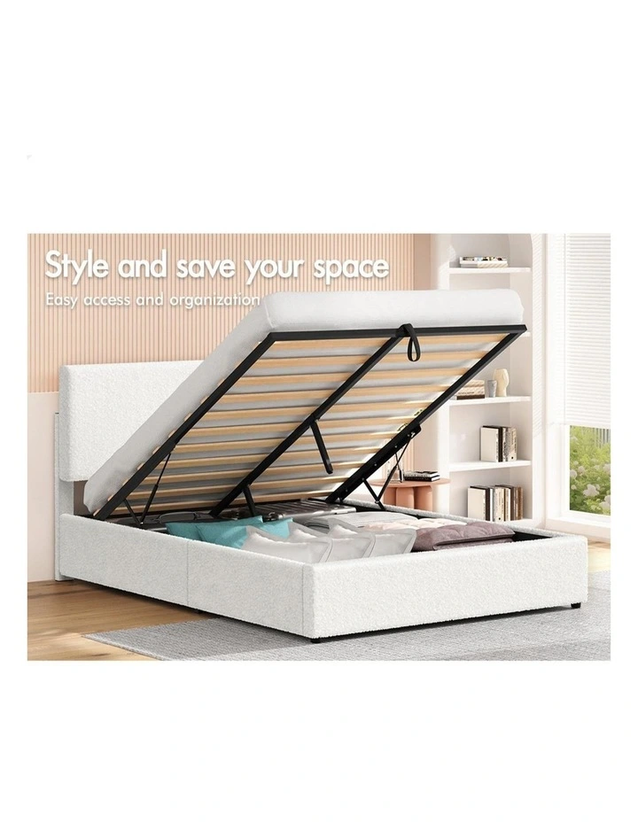 Bed Frame Double Gas Lift Adjustable Headboard Storage Boucle image 4