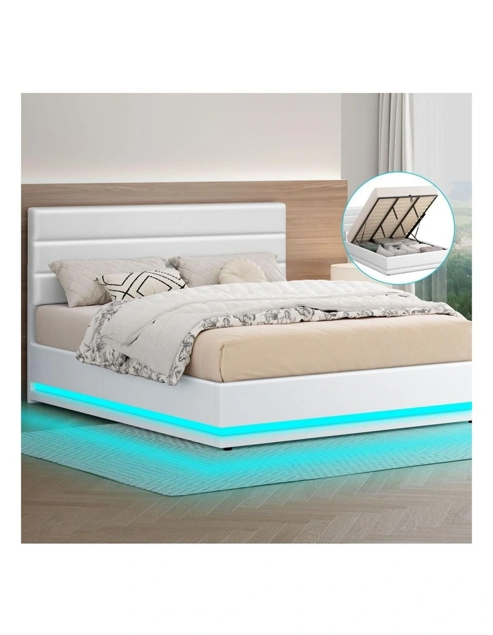 Bed Frame King Size LED Gas Lift Platform Base Storage image 2