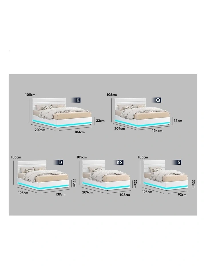 Bed Frame King Size LED Gas Lift Platform Base Storage image 5