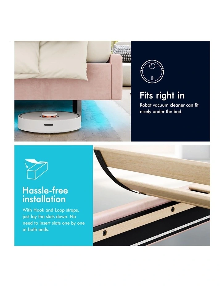 Bed Frame Floating Queen LED Charging Station Storage Velvet Pink image 4
