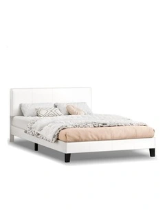 Bed Frame Queen Size Channel Stitched Headboard Leather