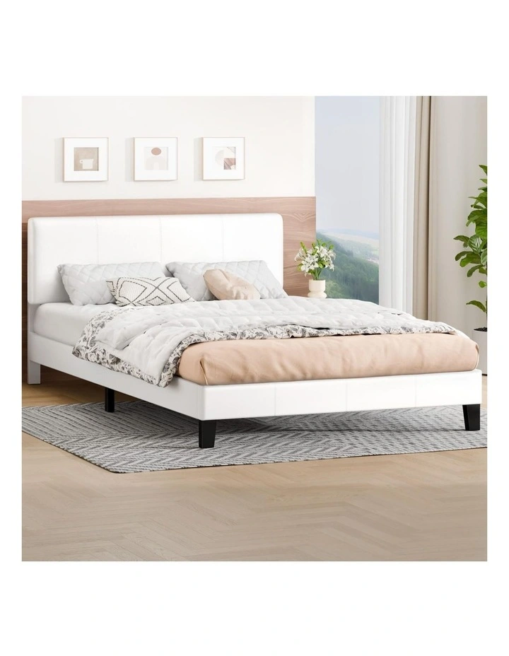 Bed Frame Queen Size Channel Stitched Headboard Leather image 2